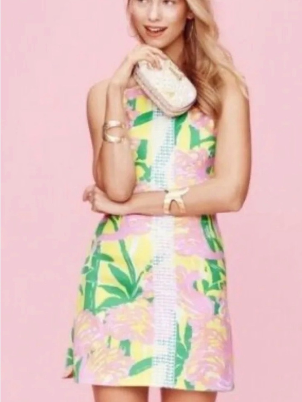 Lilly Pulitzer for Target Flamingo Fan Shift Dress Pink Green Womens 10
